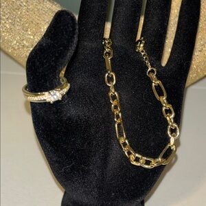 18k Yellow Gold Plated Chain Bracelet and CZ 18k YG Plated Ring